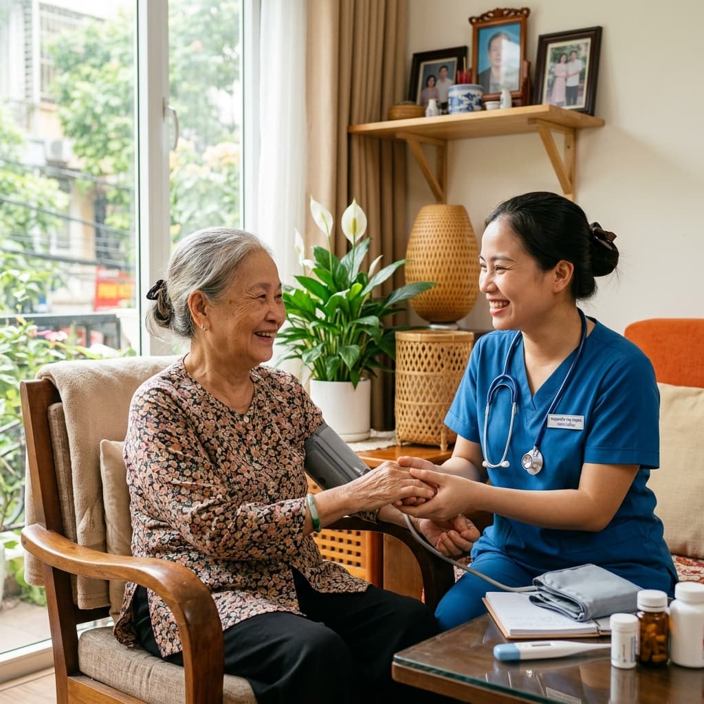 Quản Gia Sức Khỏe OBAcare đang chăm sóc người cao tuổi tại nhà